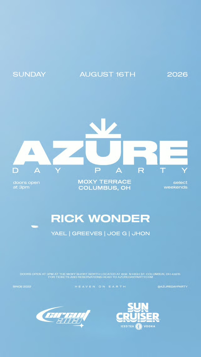 Azure Day Party flyer, Moxy Terrace, Columbus, Sunday, August 16, 2026