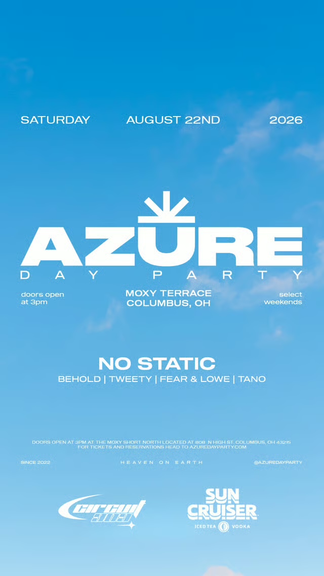 Azure Day Party flyer, Moxy Terrace, Columbus, Saturday, August 22, 2026