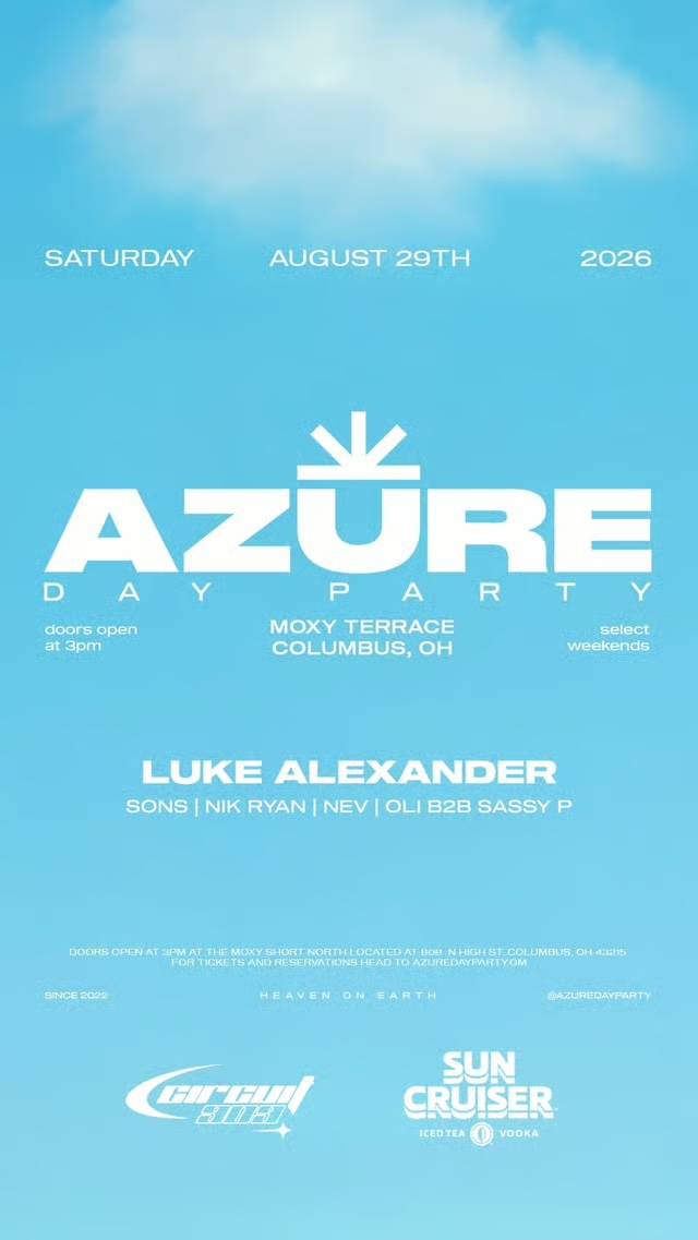 Azure Day Party flyer, Moxy Terrace, Columbus, Saturday, August 29, 2026