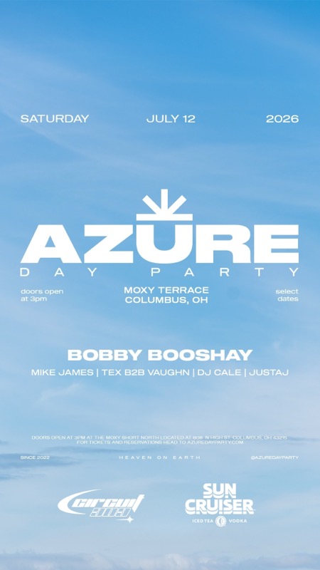 Azure Day Party flyer, Moxy Terrace, Columbus, Sunday, July 12, 2026