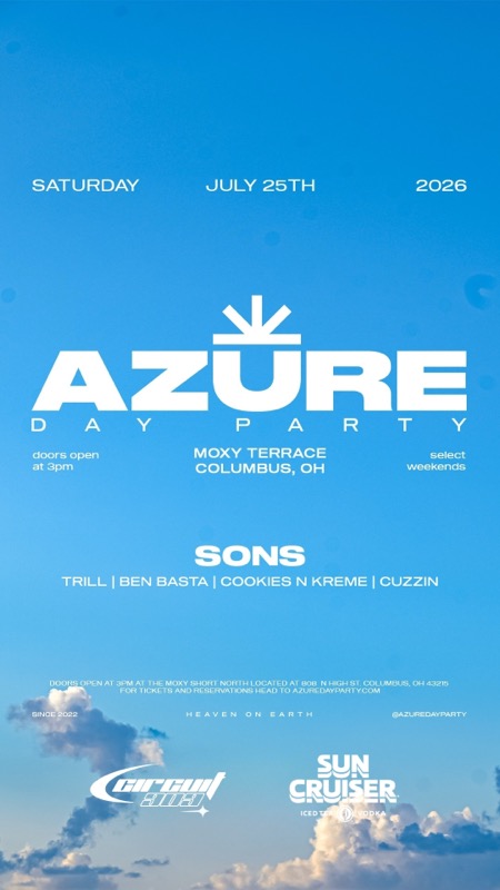 Azure Day Party flyer, Moxy Terrace, Columbus, Saturday, July 25, 2026