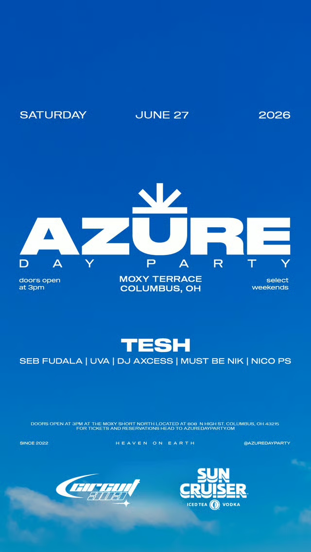Azure Day Party flyer, Moxy Terrace, Columbus, Saturday, June 27, 2026