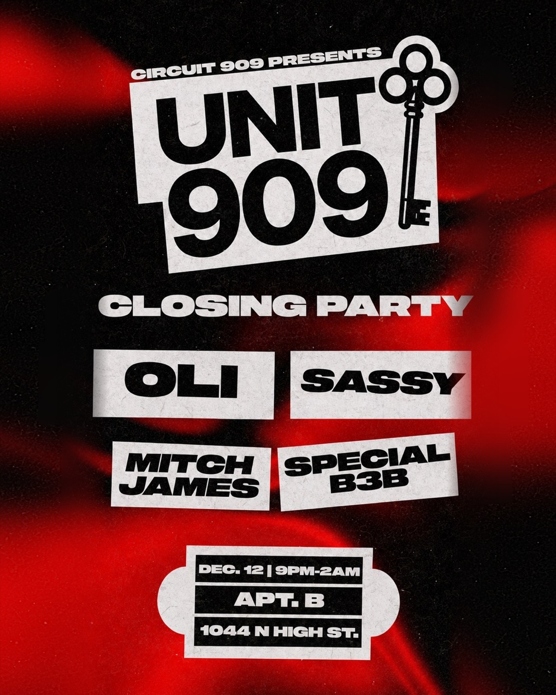 UNIT 909 Closing Party flyer, APT. B, Saturday, December 12, 2026
