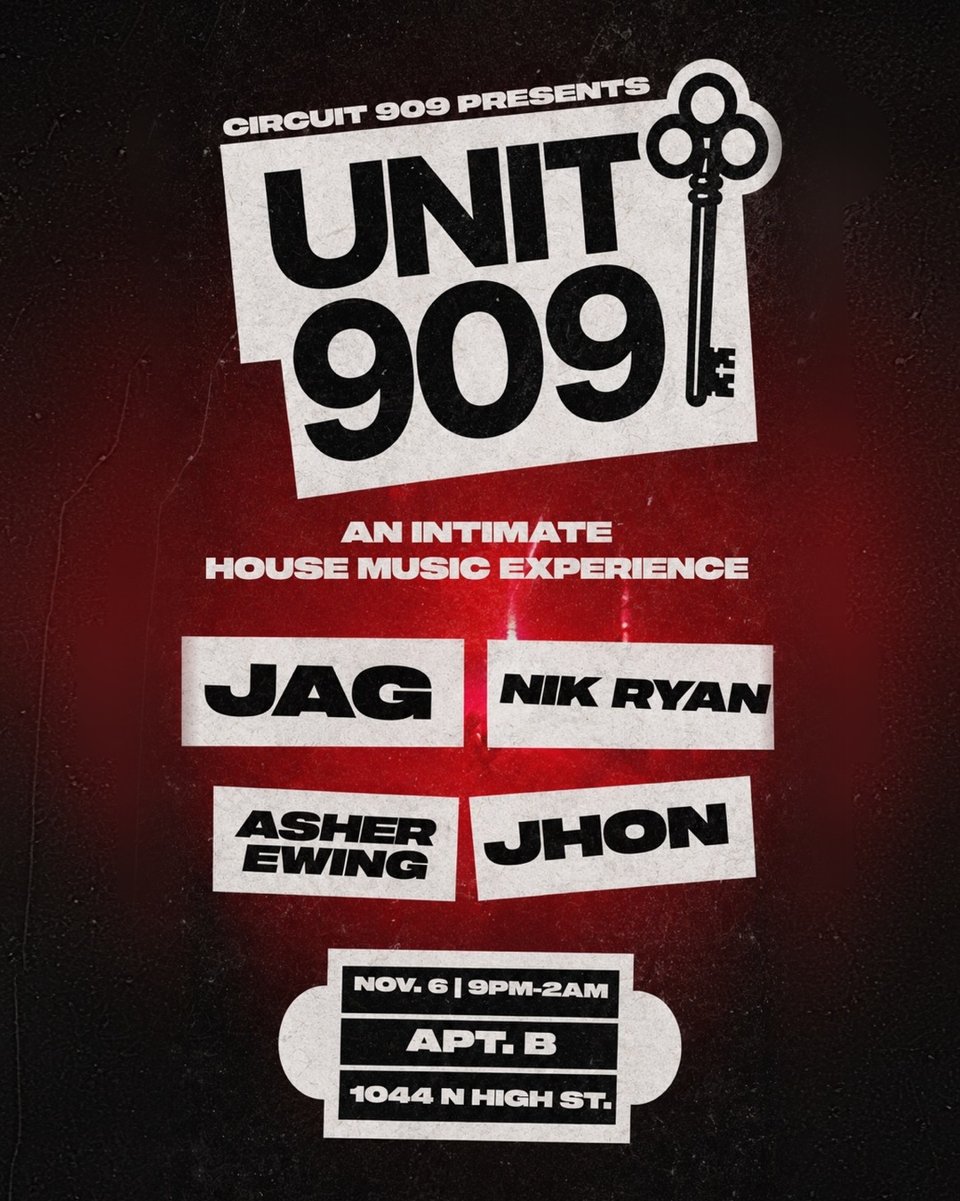 UNIT 909 flyer, APT. B, Friday, November 6, 2026